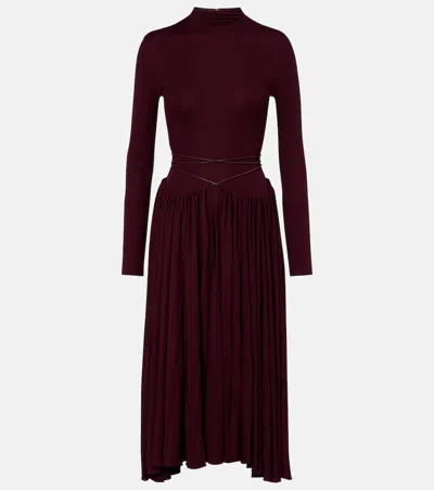 Alaïa Gathered Midi Dress In Burgundy