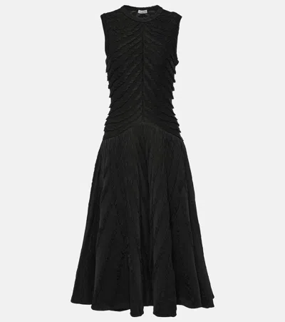 Alaïa Gathered Midi Dress In Noir Alaia
