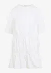 Alaïa Womens Ruffled Short-sleeves Cotton Mini Dress Blanc In White