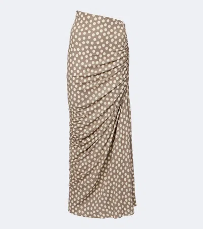 Alaïa Gathered Polka-dot Jersey Maxi Skirt In Brown
