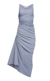 Alaïa Gathered Striped-seersucker Midi Dress