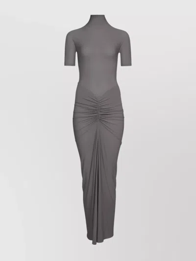Alaïa Gathered Waist High Neck Maxi Dress