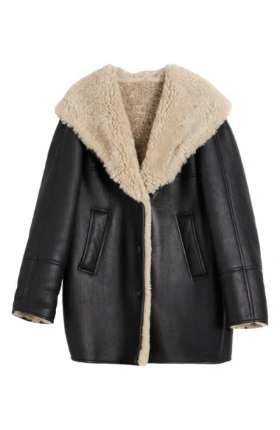 Alaïa Genuine Shearling Hooded Parka In Black