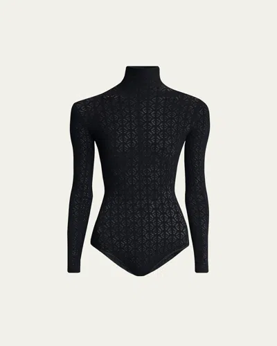 ALAÏA GEOMETRIC LACE HIGH-NECK BODYSUIT