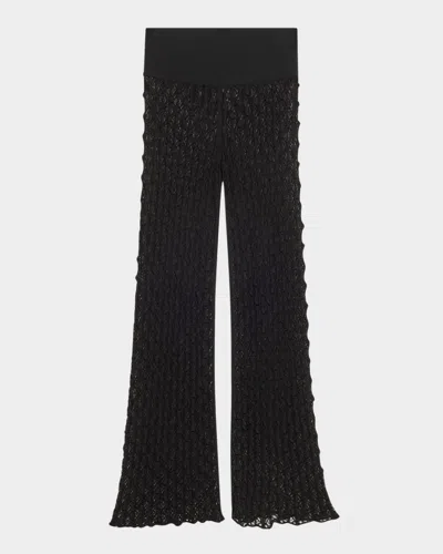 Alaïa Geometric Lace Sheer Flared Pants In Noir Alaia