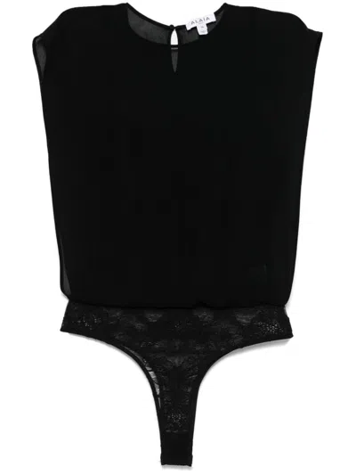 Alaïa Georgette Bodysuit Top In Black