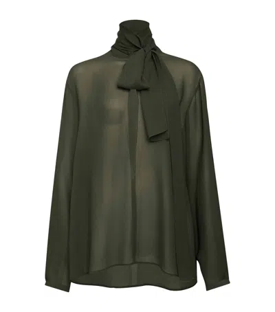 Alaïa Georgette Pussybow Blouse In Green