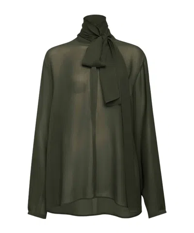 Alaïa Georgette Scarf Blouse In Green