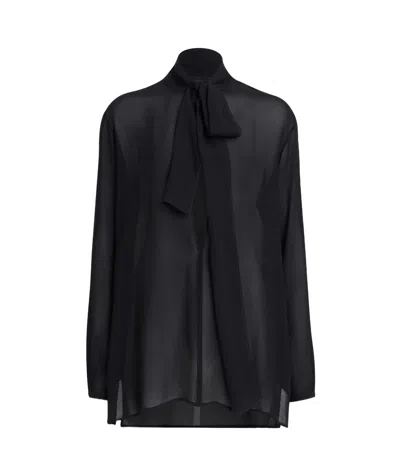 ALAÏA PUSSY-BOW COLLAR GEORGETTE BLOUSE