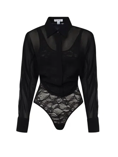 Alaïa Georgette Shirt Bodysuit In Black