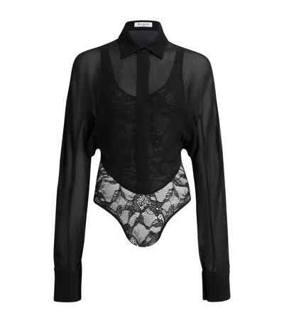 ALAÏA GEORGETTE SHIRT BODYSUIT