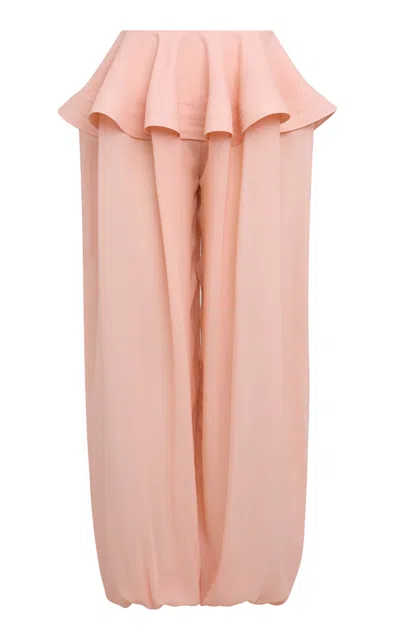 Alaïa Georgette Tapered Peplum Pants In Pink
