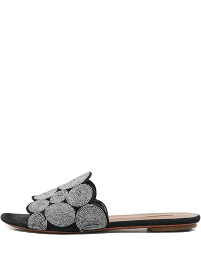 Pre-owned Alaïa Glittered Suede Sandals In Black