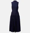 Alaïa Womens Godet Pleated Knitted Maxi Dress Encre In Blue