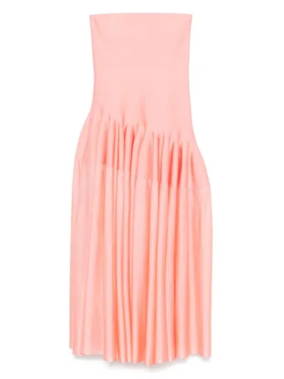 Alaïa Peach Godet Midi Dress In Multicolor