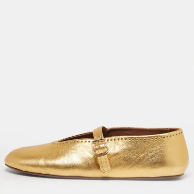 Pre-owned Alaïa Gold Leather Crystal Embellished Mary Jane Ballet Flats Size 41