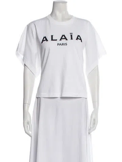 Pre-owned Alaïa Graphic Print Crew Neck T-shirt In White