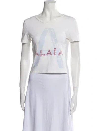 Pre-owned Alaïa Graphic Print Crew Neck T-shirt In White