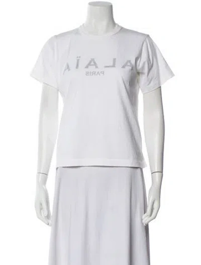 Pre-owned Alaïa Graphic Print Crew Neck T-shirt In White