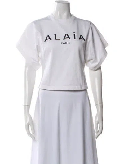 Pre-owned Alaïa Graphic Print Crew Neck T-shirt In White