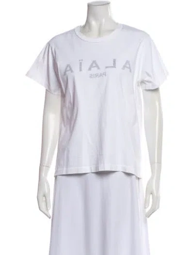 Pre-owned Alaïa Graphic Print Crew Neck T-shirt In White