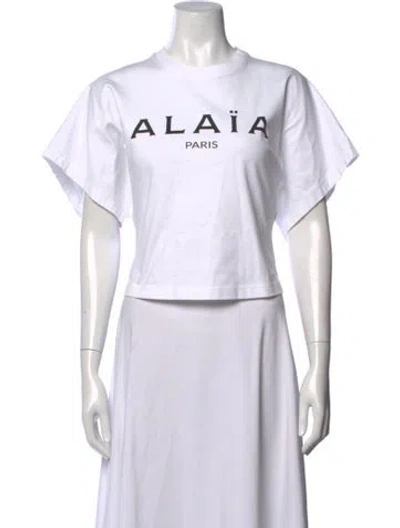 Pre-owned Alaïa Graphic Print Crew Neck T-shirt In White