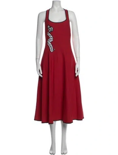Pre-owned Alaïa Graphic Print Midi Length Dress In Red