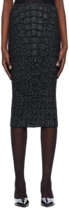 Alaïa Gray Croc-effect Midi Skirt In 948 - Noir/vert