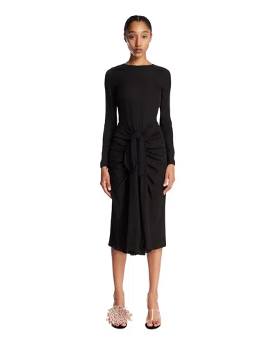 Alaïa Gray Draped Midi Dress In Black