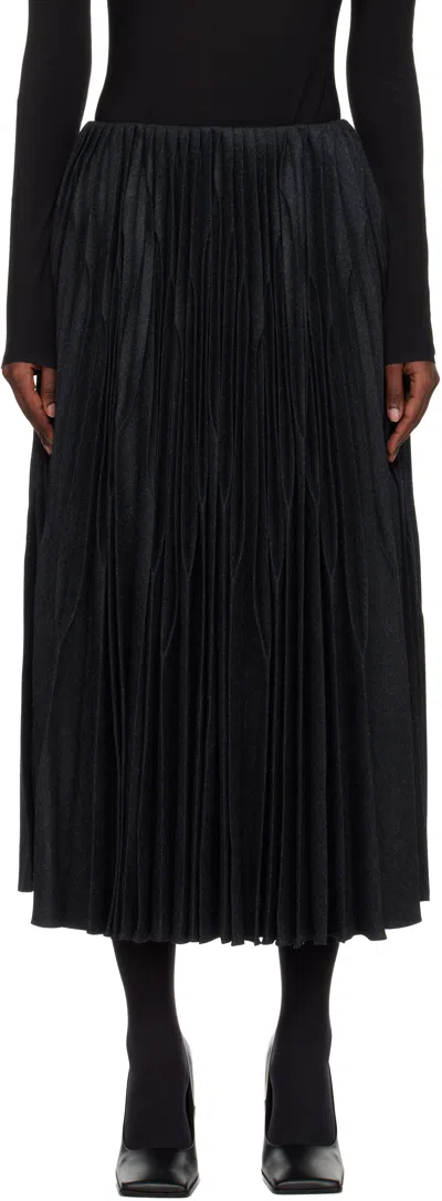 Alaïa Gray Flannel Pleated Midi Skirt In Black