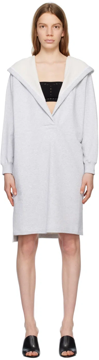 Alaïa Gray Hooded Minidress In 801 - Gris/blanc