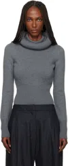 Alaïa Gray Sculptural Hood Ribbed Knit Turtleneck