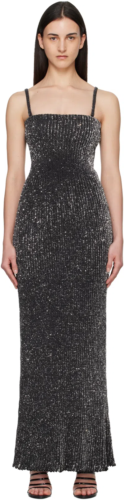 Alaïa Gray Sequin Knit Maxi Dress In Black