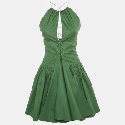 Pre-owned Alaïa Green Cotton Lace -up Gathered Mini Dress M