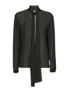 Alaïa Green Crepe Georgette Scarf Blouse In Black