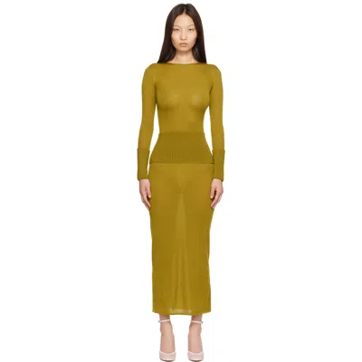 Alaïa Green Merino Bodycon Maxi Dress In Brown