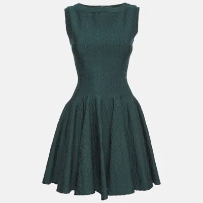 Pre-owned Alaïa Green Wool Blend Knit Sleeveless Flared Mini Dress S