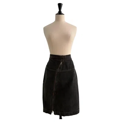 Pre-owned Alaïa Grey Denim Pencil Skirt With Asymmetrical Zip- 1980s In Gray