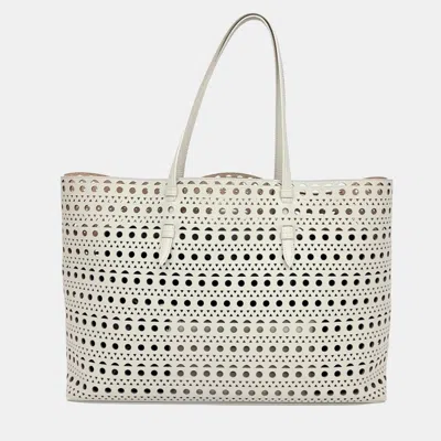 Pre-owned Alaïa Grey Leather Laser Cut Mina Bag 44 In Gray