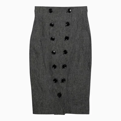 Alaïa Alaia Grey Linen Midi Skirt With Buttons Women In Gray