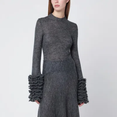 Alaïa Grey Mohair-blend Sweater With Ruffles In Gray