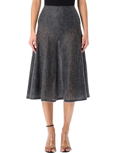 Alaïa Grey Mohair Circular Midi Skirt In Black
