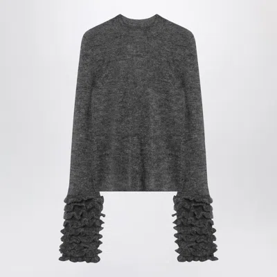 ALAÏA ALAIA GREY MOHAIRBLEND SWEATER WITH RUFFLES