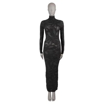 Pre-owned Alaïa Alaia Grey Silk 2026 Floral Jacquard Knit Dress 36 Xs In Gray