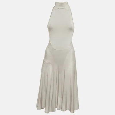 Pre-owned Alaïa Grey Stretch Knit Flared Short Dress S In Gray