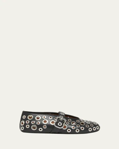 Alaïa Grommet Leather Ballet Flats In Black