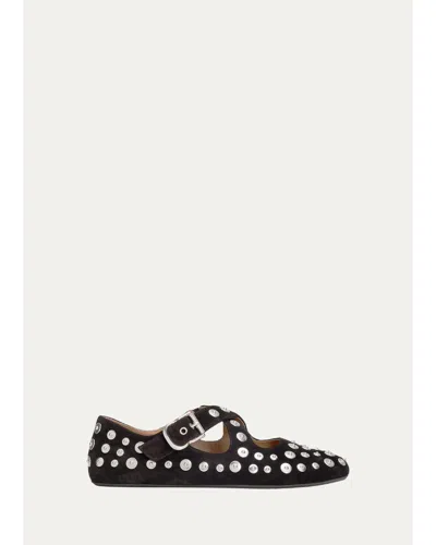 Alaïa Grommet Suede Crisscross Ballerina Flats In Brown