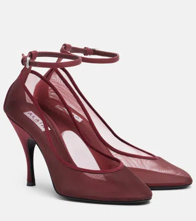 Alaïa Grosgrain-trimmed Mesh Pumps In Burgundy