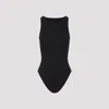 Alaïa Ribbed Texture High Neckline Sleeveless Thong Cut In Black