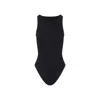 Alaïa Ribbed Texture High Neckline Sleeveless Thong Cut In Black